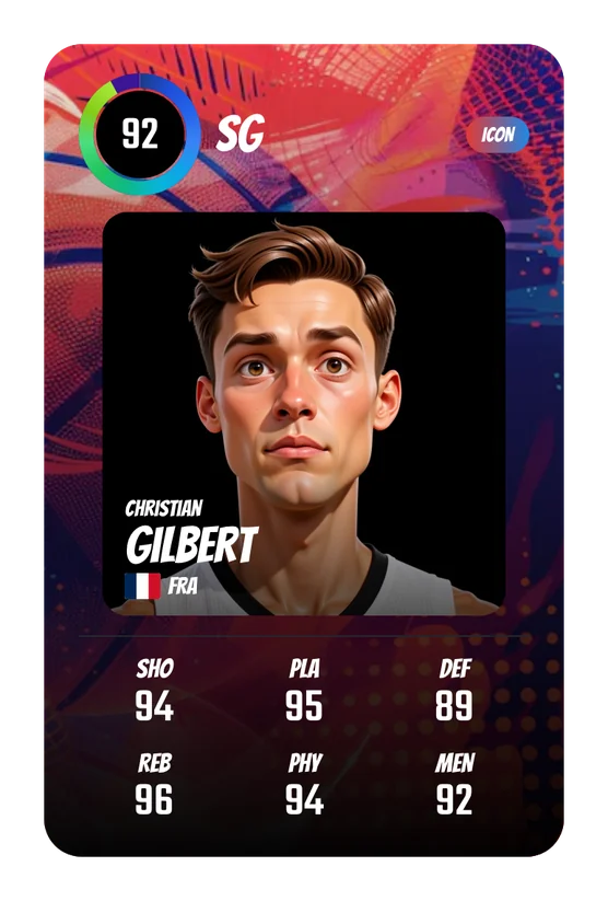 La card di Christian Gilbert in Swish & Dunk: SG, Overall 92
