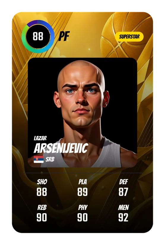 La card di Lazar Arsenijevic in Swish & Dunk: PF, Overall 88