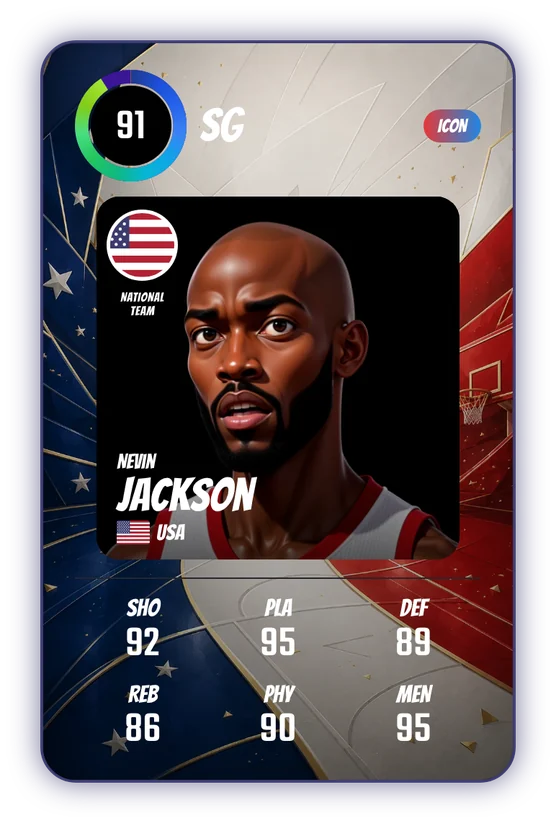 La card di Nevin Jackson in Swish & Dunk: SG, Overall 91