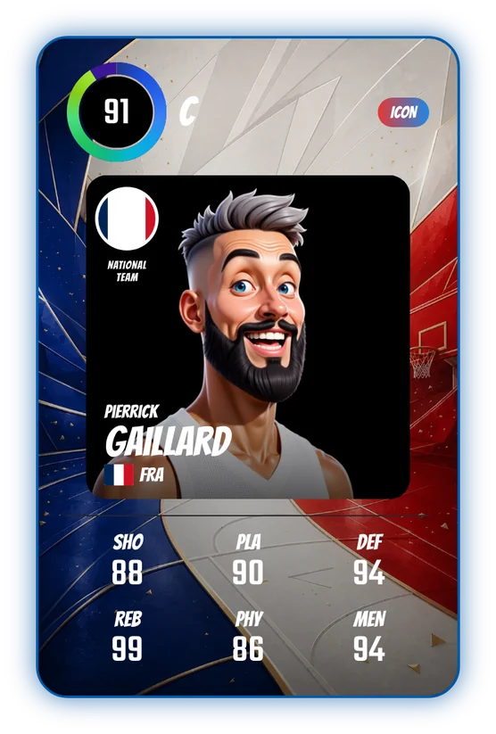 La card di Pierrick Gaillard in Swish & Dunk: C, Overall 91