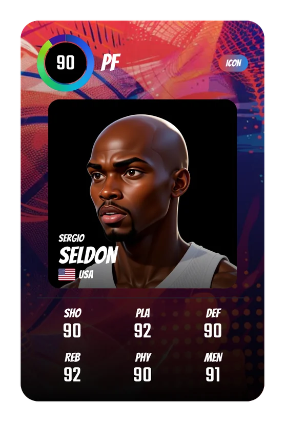 La card di Sergio Seldon in Swish & Dunk: PF, Overall 90