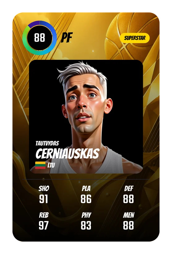 La card di Tautvydas Cerniauskas in Swish & Dunk: PF, Overall 88