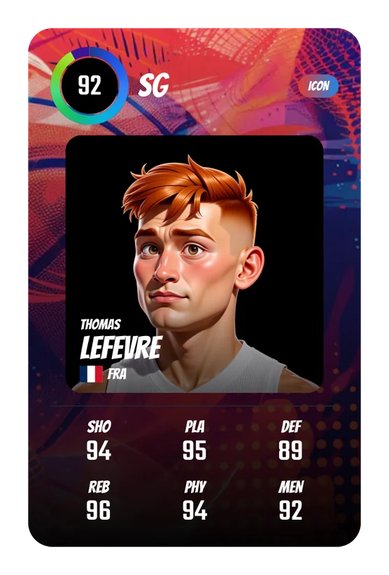 La card di Thomas Lefevre in Swish & Dunk: SG, Overall 92