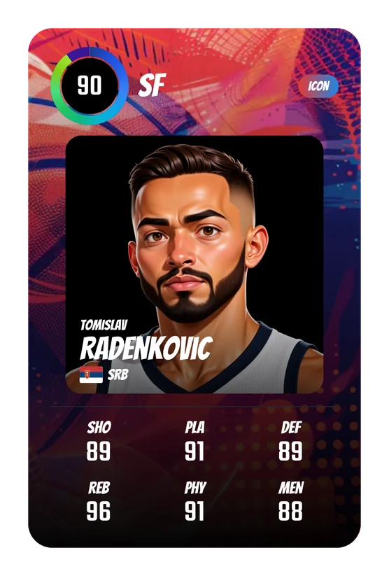 La card di Tomislav Radenkovic in Swish & Dunk: SF, Overall 90