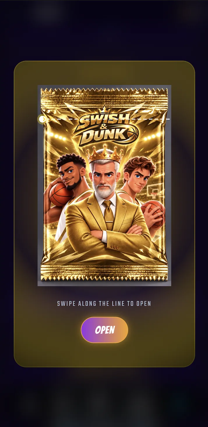 A sealed gold pack in Swish & Dunk, ready to be opened